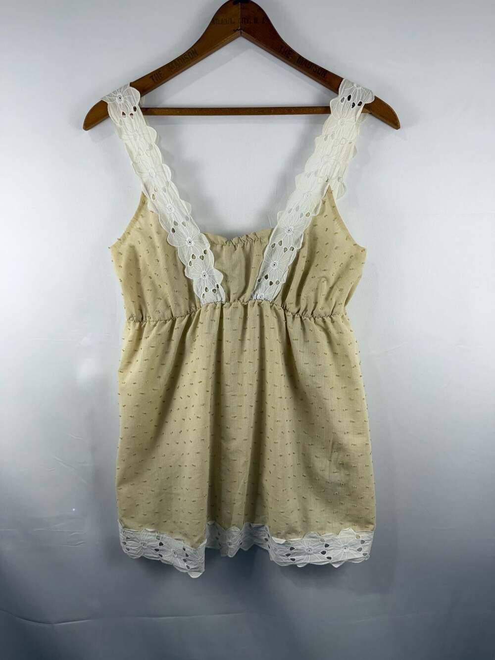 Beiza Vintage Y2K Dotted Babydoll Top with Eyelet Lace Trim